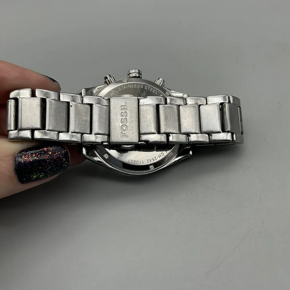 Fossil CH-2542 Womens Watch 40mm MOP Dial Stainless Chronograph New Battery